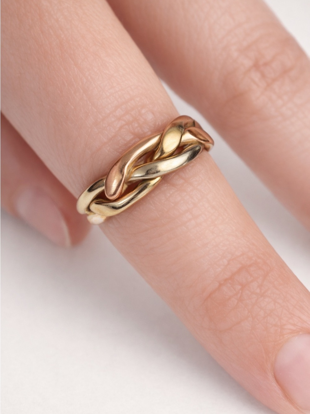 14K Estate Gold Pinkie Ring, Yellow, Rose & White Gold Braid. Maker: ESL Dublin. - Picture 3 of 5